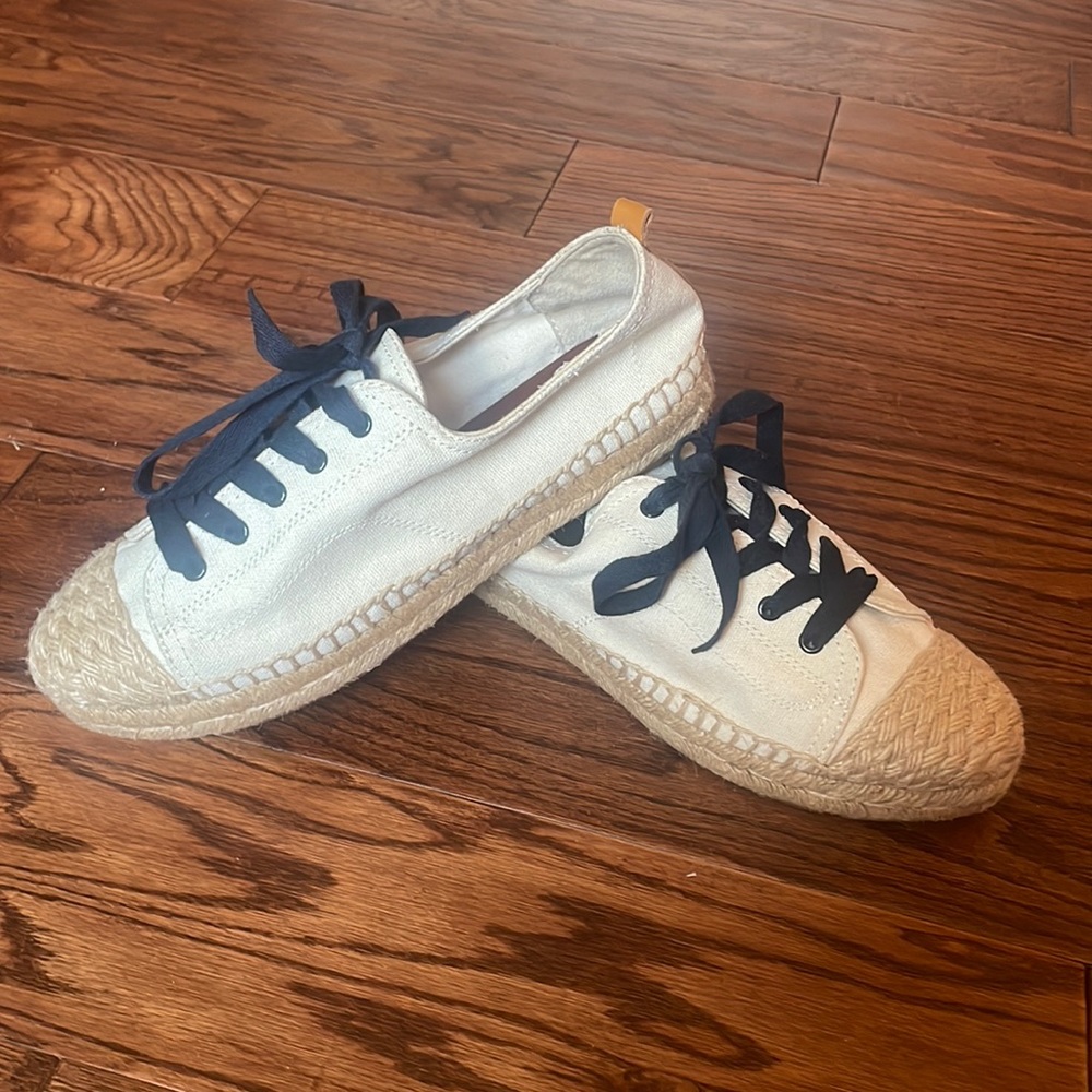 Tory Burch Cream Canvas Espadrille Sneakers with Black Laces